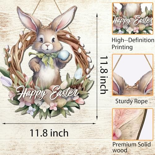 Easter Wreaths for Front Door Bunny Welcome Wood Sign Decor Door Hanger Spring Decorations Easters Hanging, alternate view 3