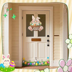 Easter Wreaths for Front Door Bunny Welcome Wood Sign Door Hanger Spring Decorations Easter Wall Hanging Plaque, alternate