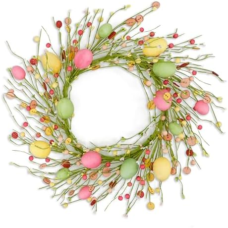 Easter Wreaths for Front Door Easter Egg Wreath with Colorful Eggs, Berry for Front Door Indoor Outdoor Party