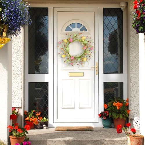 Easter Wreaths for Front Door Easter Egg Wreath with Colorful Eggs, Berry for Front Door Indoor Outdoor Party, alternate view