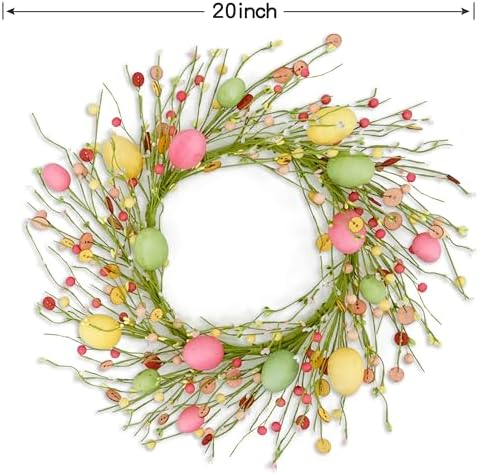 Easter Wreaths for Front Door Easter Egg Wreath with Colorful Eggs, Berry for Front Door Indoor Outdoor Party, alternate view