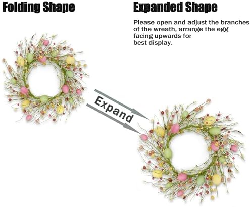 Easter Wreaths for Front Door Easter Egg Wreath with Colorful Eggs, Berry for Front Door Indoor Outdoor Party, alternate view