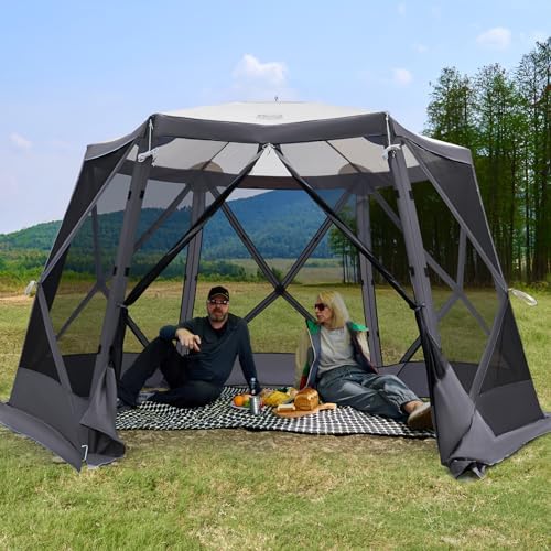 Easy Pop Up Gazebo Canopy Tent for Camping, 11.5 X 9.8 Ft Portable Instant Screenhouse, Pop Up Screened in