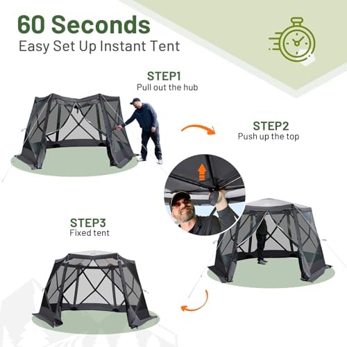 Easy Pop Up Gazebo Canopy Tent for Camping, 11.5 X 9.8 Ft Portable Instant Screenhouse, Pop Up Screened in, alternate view 3