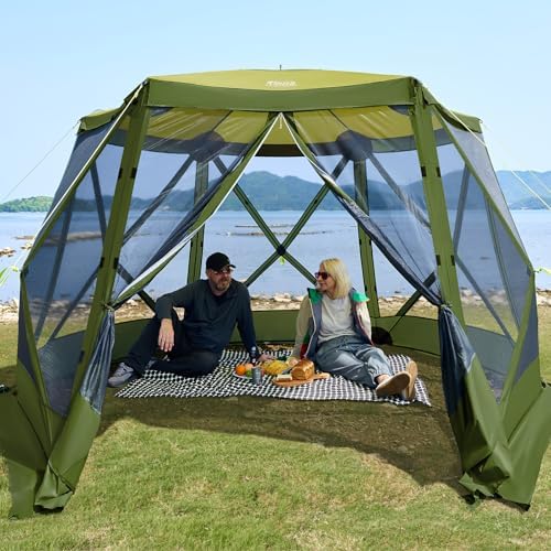 Easy Pop Up Gazebo Canopy Tent for Camping, 11.5 X 9.8 Ft Portable Instant Screenhouse, Pop Up Screened in
