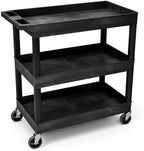 EC111-B 3-Shelf Heavy Duty Rolling Plastic Utility Cart, Black in Black