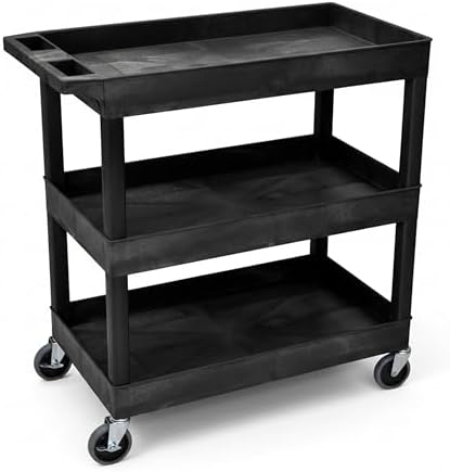 EC111-B 3-Shelf Heavy Duty Rolling Plastic Utility Cart, Black in Black