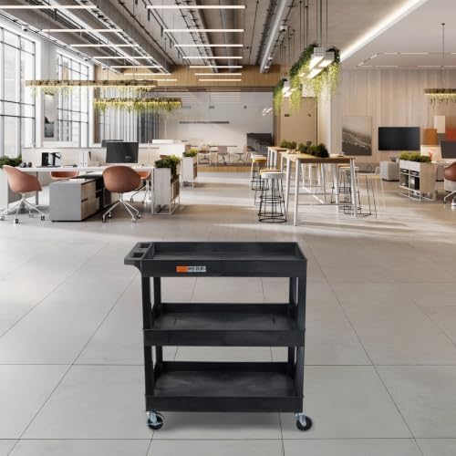 EC111-B 3-Shelf Heavy Duty Rolling Plastic Utility Cart, Black in Black, alternate view 2