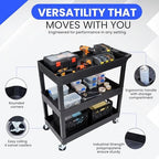 EC111-B 3-Shelf Heavy Duty Rolling Plastic Utility Cart, Black in Black, alternate view 4