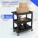 EC111-B 3-Shelf Heavy Duty Rolling Plastic Utility Cart, Black in Black, alternate view 5