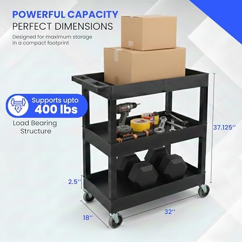 EC111-B 3-Shelf Heavy Duty Rolling Plastic Utility Cart, Black in Black, alternate view 5