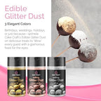 Edible Glitter Dust 3-Pack | 100% Edible Food-Safe Glitter for Cakes, Cupcakes, Cocktails & Desserts | Gold, alternate view 2