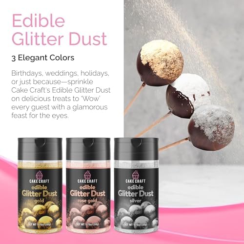 Edible Glitter Dust 3-Pack | 100% Edible Food-Safe Glitter for Cakes, Cupcakes, Cocktails & Desserts | Gold, alternate view 2