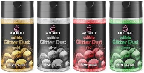 Edible Glitter Dust 4-Pack | 100% Edible Food-Safe Glitter for Cakes, Cupcakes, Cocktails & Desserts | Gold