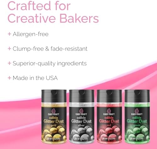 Edible Glitter Dust 4-Pack | 100% Edible Food-Safe Glitter for Cakes, Cupcakes, Cocktails & Desserts | Gold, alternate view 4