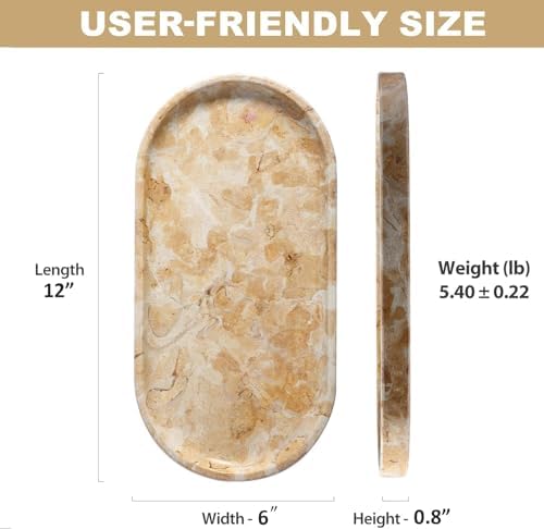 Egypt Natural Marble Tray, 12"x6" Vanity Decorative Tray for Countertop Organizer, Catchall Tray for Perfume, alternate view