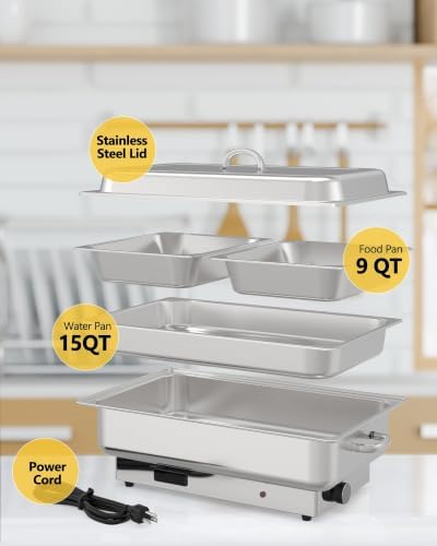 Electric Buffet Chafing Dish Set - 2×4.5QT Stainless Steel Food Warmer, alternate view 5