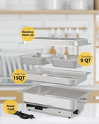 Electric Buffet Chafing Dish Set - 2×4.5QT Stainless Steel Food Warmer, alternate view 5