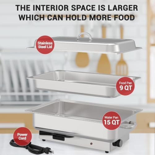 Electric Buffet Chafing Dish Set, 9QT Stainless Steel Food Warmer, alternate view 6