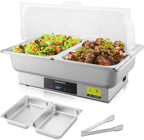Electric Buffet Food Warmer with Touch Control, 2 * 4.5QT Half Size Stainless Steel Chafing Dish with Roll Top