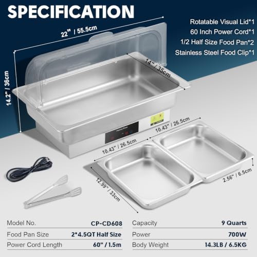 Electric Buffet Food Warmer with Touch Control, 2 * 4.5QT Half Size Stainless Steel Chafing Dish with Roll Top, alternate