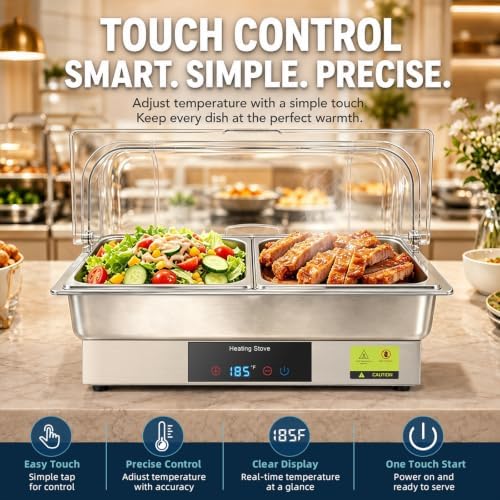 Electric Buffet Food Warmer with Touch Control, 2 * 4.5QT Half Size Stainless Steel Chafing Dish with Roll Top, alternate