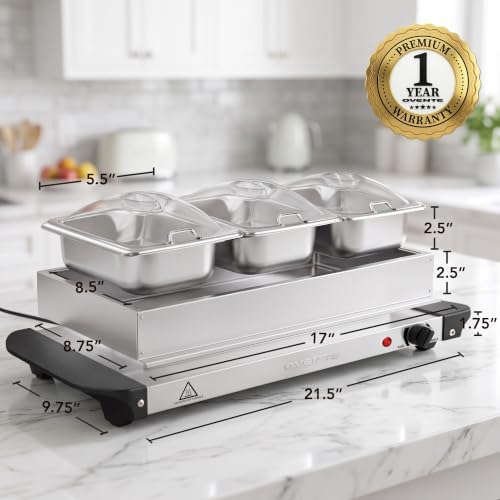 Electric Buffet Server and Food Warmer, Three 1.5 Qt, Silver FW173S in 3 Chafing Pan - Silver, alternate view 3