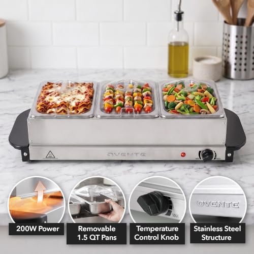 Electric Buffet Server and Food Warmer, Three 1.5 Qt, Silver FW173S in 3 Chafing Pan - Silver, alternate view 4