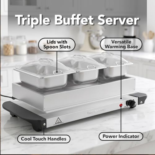 Electric Buffet Server and Food Warmer, Three 1.5 Qt, Silver FW173S in 3 Chafing Pan - Silver, alternate view 5