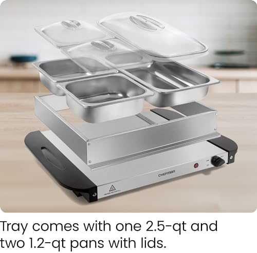 Electric Buffet Server + Warming Tray w/Adjustable Temperature & 3 Chafing Dishes, Hot Plate Perfect for, alternate view 6