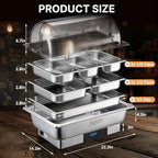 Electric Chafing Dish, 9QT Buffet Servers and Warmers, 3 Size Food Pans Stainless Steel Chaffing Dishes with, alternate view