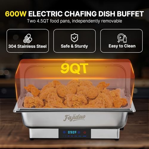 Electric Chafing Dish, 9QT Buffet Servers and Warmers, Stainless Steel Chaffing Dishes with Temperature Control, alternate