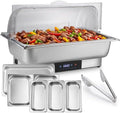 Electric Chafing Dish Buffet Server Set, Stainless Steel Full Size & Half-Size &Three-Section Food Pan with Temp