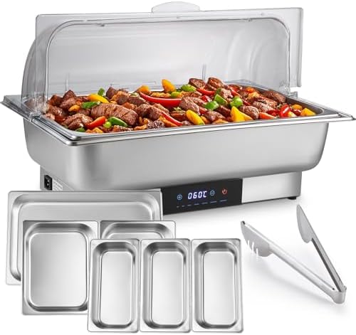 Electric Chafing Dish Buffet Server Set, Stainless Steel Full Size & Half-Size &Three-Section Food Pan with Temp