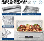 Electric Chafing Dish Buffet Server Set, Stainless Steel Full Size & Half-Size &Three-Section Food Pan with Temp, alternate