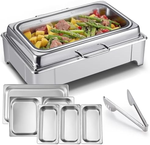 Electric Chafing Dish Buffet Server Set, Stainless Steel Full Size & Half-Size &Three-Section Food Pan with Temp