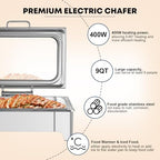 Electric Chafing Dish Buffet Server Set, Stainless Steel Full Size & Half-Size &Three-Section Food Pan with Temp, alternate