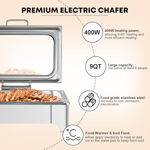 Electric Chafing Dish Buffet Server Set, Stainless Steel Full Size & Half-Size &Three-Section Food Pan with Temp, alternate