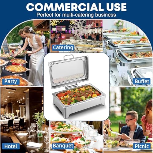 Electric Chafing Dish Buffet Server Set, Stainless Steel Full Size & Half-Size &Three-Section Food Pan with Temp, alternate