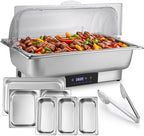 Electric Chafing Dish Buffet Server Set, Stainless Steel Full Size & Half-Size &Three-Section Food Pan with Temp