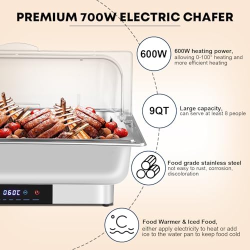 Electric Chafing Dish Buffet Server Set, Stainless Steel Full Size & Half-Size &Three-Section Food Pan with Temp, alternate