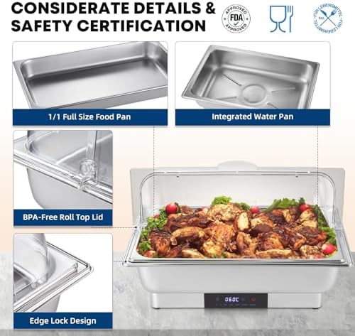 Electric Chafing Dish Buffet Server Set, Stainless Steel Full Size & Half-Size &Three-Section Food Pan with Temp, alternate