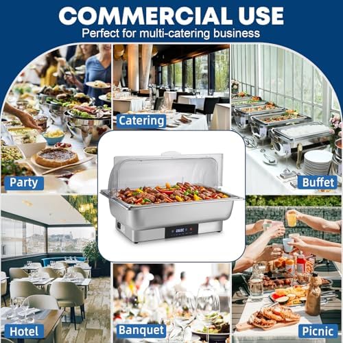 Electric Chafing Dish Buffet Server Set, Stainless Steel Full Size & Half-Size &Three-Section Food Pan with Temp, alternate