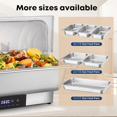 Electric Chafing Dish Buffet Server Set, Stainless Steel Full Size & Half-Size &Three-Section Food Pan with Temp, alternate
