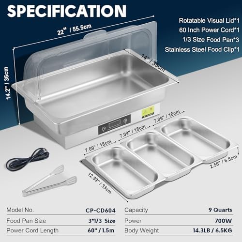 Electric Chafing Dish Buffet Server with Button Panel Control, alternate view 2