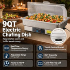 Electric Chafing Dish Buffet Server with Touch Control, 9QT Full Size Food Pan, Stainless Steel Roll Top Food, alternate view
