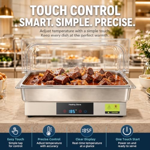 Electric Chafing Dish Buffet Server with Touch Control, 9QT Full Size Food Pan, Stainless Steel Roll Top Food, alternate view