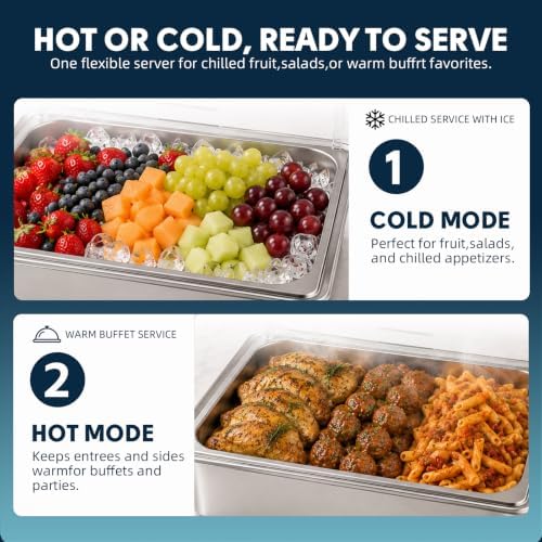 Electric Chafing Dish Buffet Server with Touch Control, 9QT Full Size Food Pan, Stainless Steel Roll Top Food, alternate view