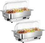 Electric Chafing Dish Buffet Set, 3 × 3 QT Roll Top Food Warmer