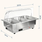 Electric Chafing Dish Buffet Set, 3 × 3 QT Roll Top Food Warmer, alternate view 2